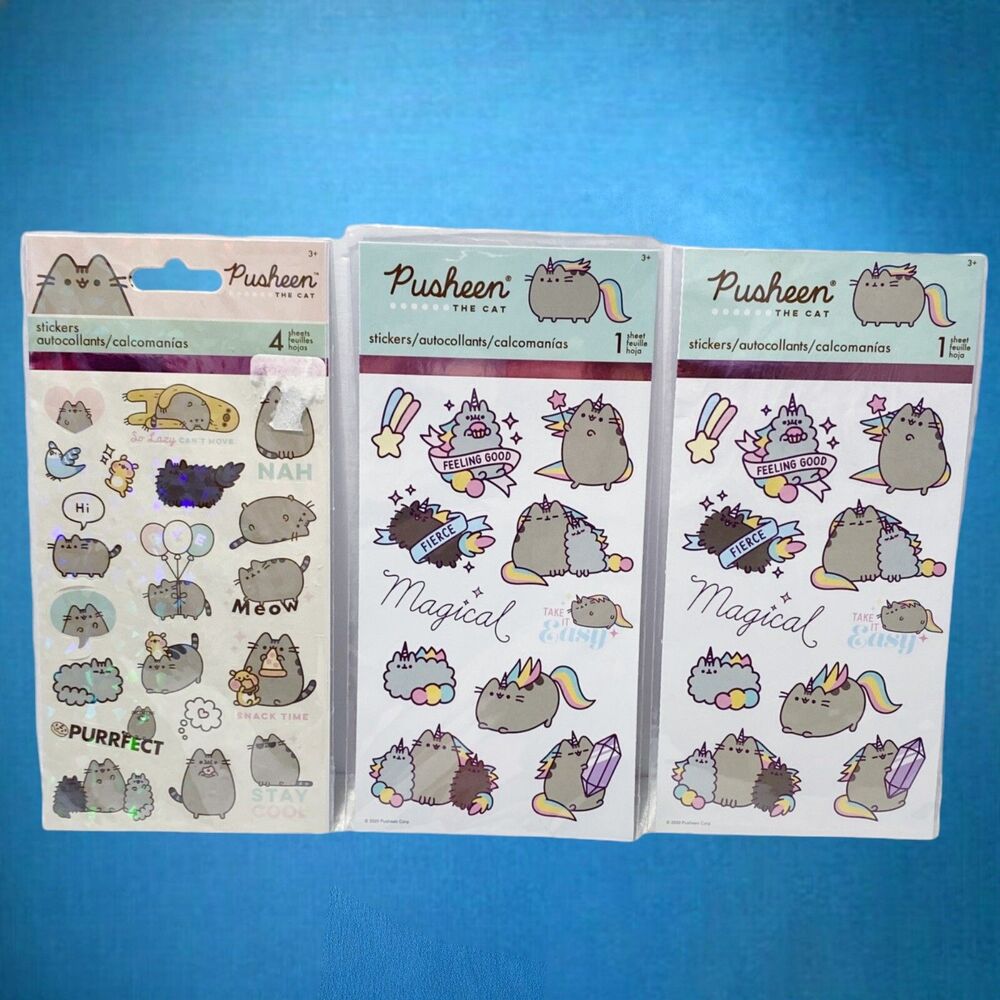 Pusheen Cat Stickers Sandylion Lot Scrapbooking Cute Comic Gray Kitten Lot NEW